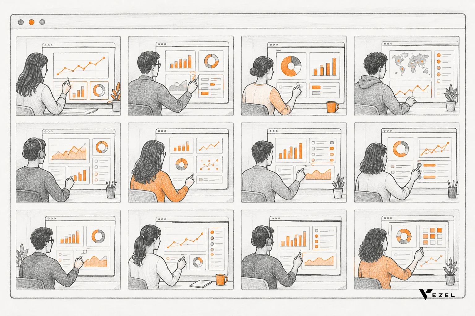 Sketch of a SaaS product with customer users embedded building their own dashboards