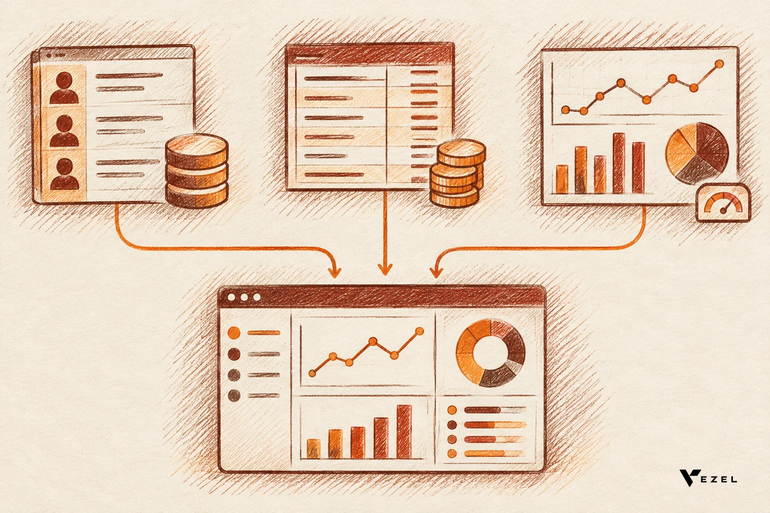 Diagram of CRM, billing and product usage data flowing through APIs into one renewal workspace